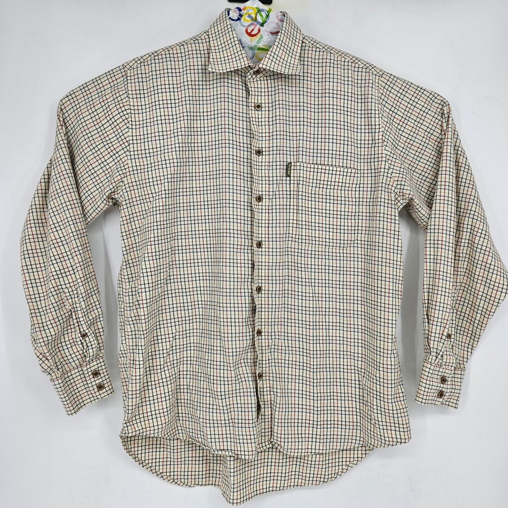 Musto Shirt Mens 16.5 Button Up‎ Casual Long Sleeve Tan Check Preppy FLAWS